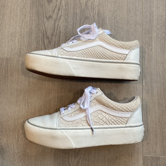 Old Skool Cream Suede Snakeskin Platform Vans - Picture 2 of 5
